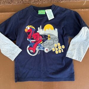 2005 Sesame Street Elmo Navy and Gray Long Sleeve Tee - Kids 4T
